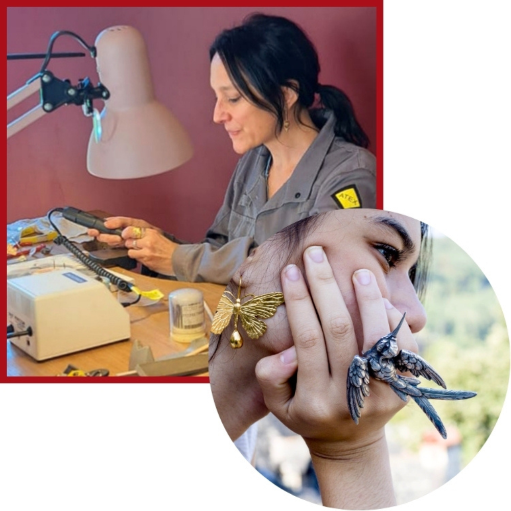 Artisane fabricant des bijoux en forme d'oiseau et de papillon
