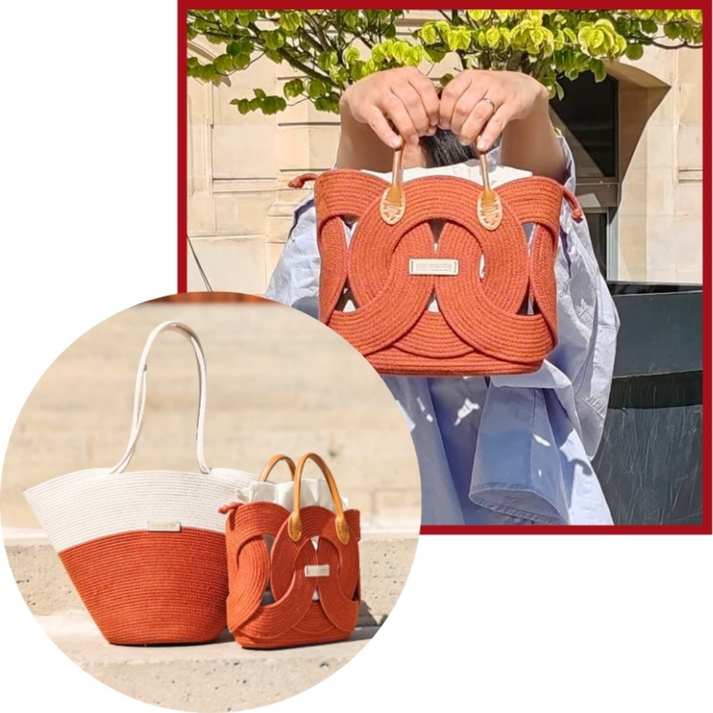 Sacs tissés orange en corde de coton